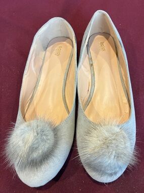 Baldinini Gray Suede Pom-Pom Flats
